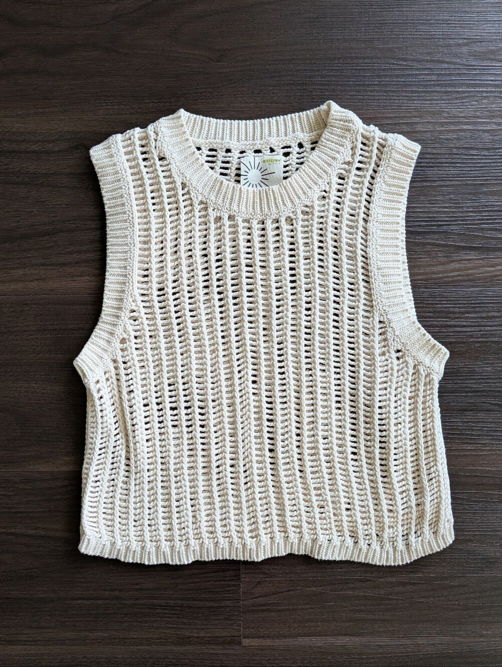 Aerie Offline Cream Knit Top Fisherman Athleisure Beach Boho Cottage Small